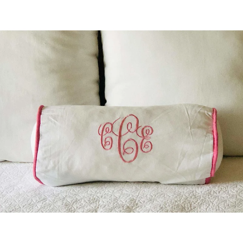 Down Alternative Pillows for Ethical ChoicesWhite Bolster Monogrammed Pillow Cover with Piping