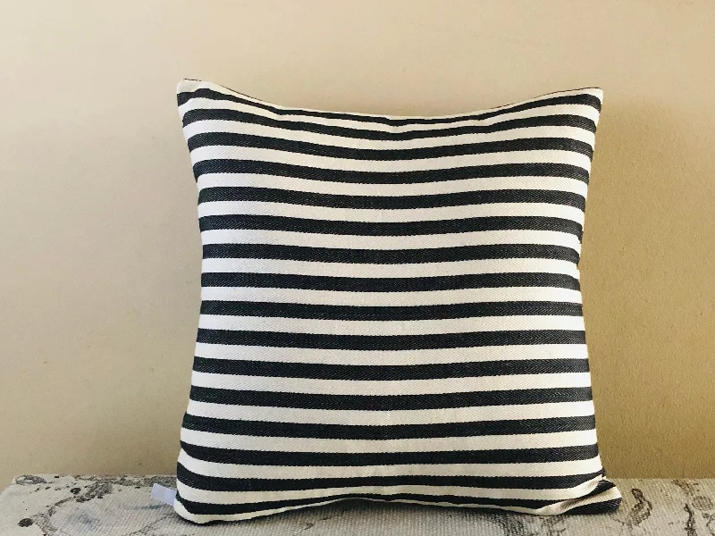 Round Pillows for Boho-Style InteriorsTicking Black & Ivory Pillow, Farmhouse Pillow Cover 18x18