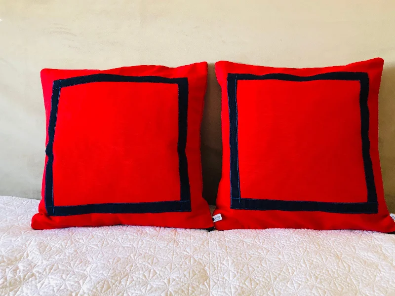 Travel Pillows for Long JourneysRed Blue Trim Pillows, Sofa Throw Pillows, Red Throw Pillows, 18x18