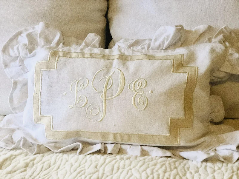 Down Alternative Pillows for Ethical ChoicesVintage White Lumbar Ruffle Pillow Covers, Ruffle Lumbar Monogram Throw Pillow Covers