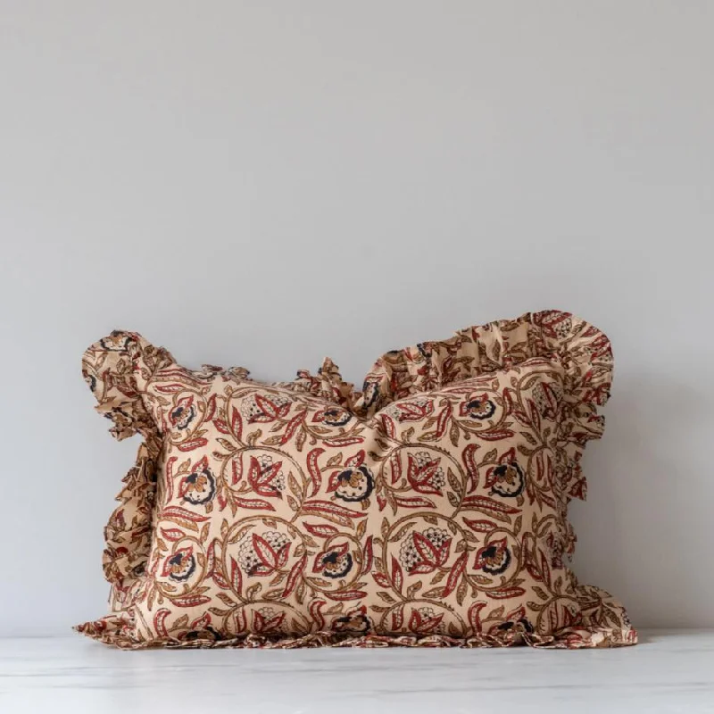 Plush Pillows for a Cozy BedMairi Block Print Ruffle Pillow Cover