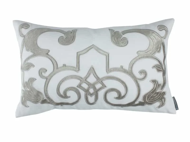 Soft and Fluffy Pillows for Bedroom ComfortMozart White & Ice Silver Lumbar Pillow by Lili Alessandra