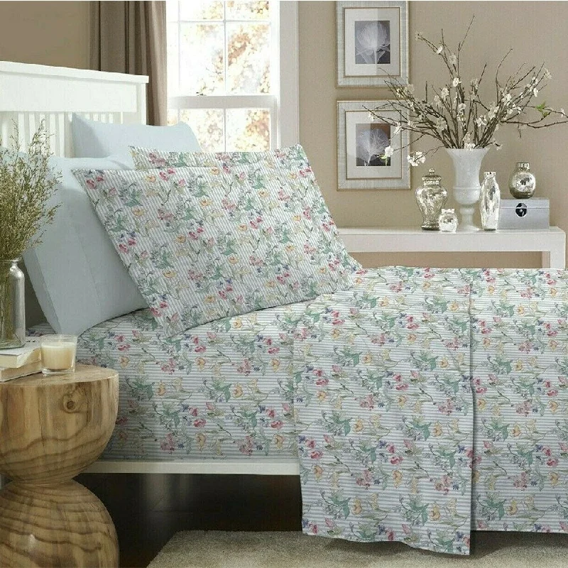 Quilted Cotton Sheets for a Warm and Inviting Bed1200 Thread Count 6 Piece 100% Cotton Sheet Queen Silver Stripe Floral