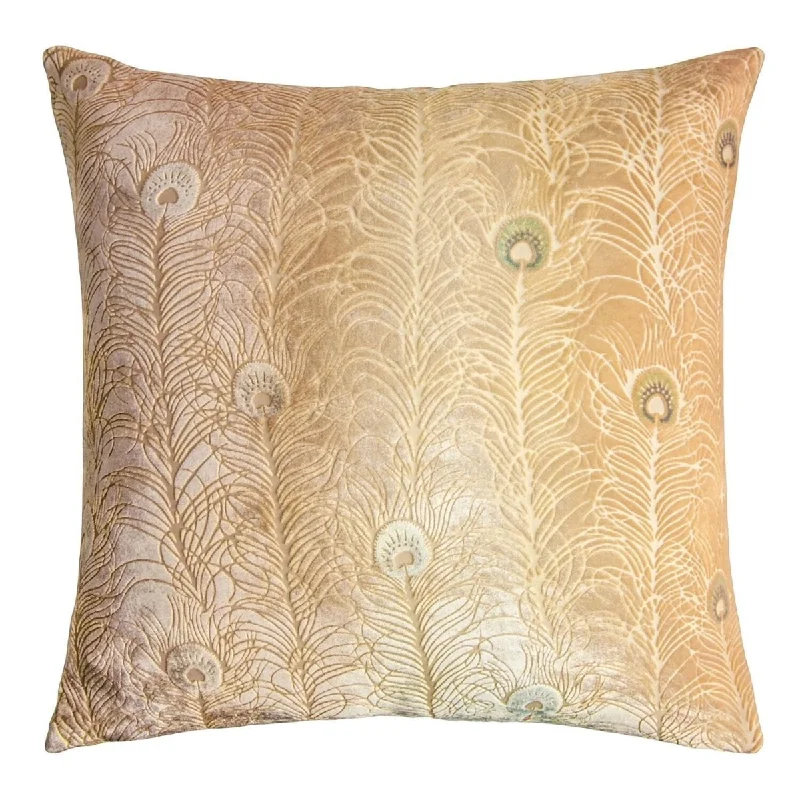 Velvet Pillows for a Touch of EleganceGold Beige Peacock Feather Pillow by Kevin O'Brien Studio