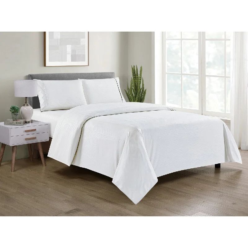 Polyester - Cotton Blend Sheets for Durability and ComfortRayon from Bamboo 4 Piece Luxury Chevron Embossed Sheet Set