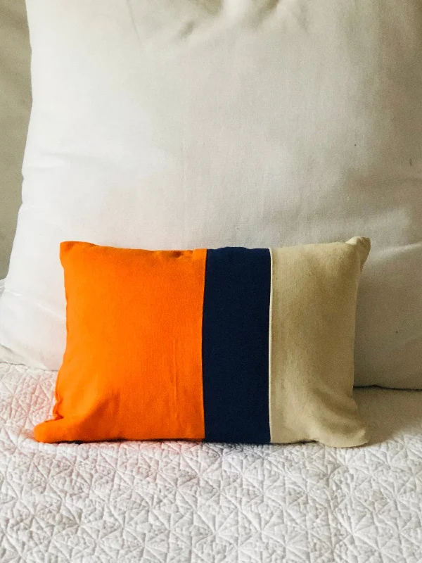 Back Support Pillows for Office ChairsPersonalized Colorblock Pillowcovers, Orange, navy and Cream Pillow 12" x16"