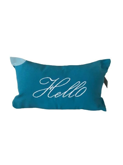 Plush Pillows for a Cozy BedTurquoise Hello Outdoor Pillows, Small Lumbar Outdoor Pillows