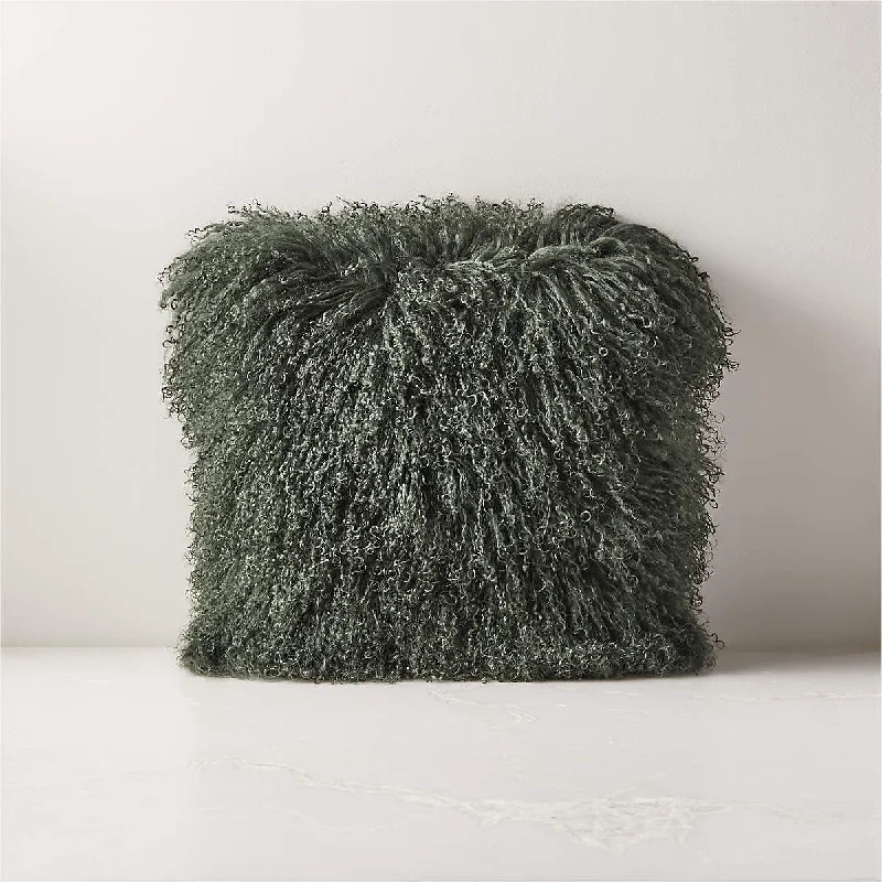 Adjustable Pillows for Customized Comfort16" MONGOLIAN SHEEPSKIN GREEN THROW PILLOW