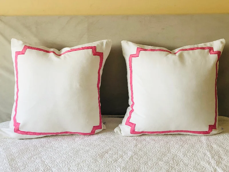 Square Pillows for Modern Home DecorPink White Trim Euro Shams, Modern Decorative Pillow Cases, Baby Pink Euro Shams