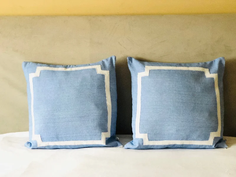 Plush Pillows for a Cozy BedBlue White Euro Pillows, Designer Bedroom Decor by Snazzy Living