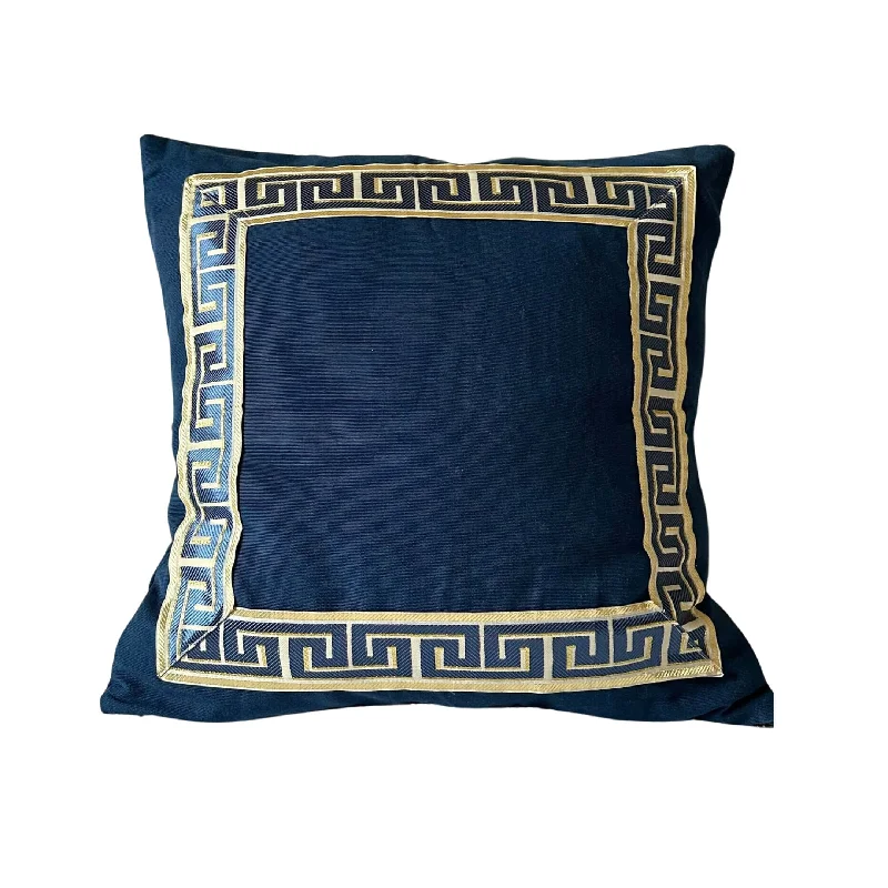 Velvet Pillows for a Touch of EleganceNavy Blue Greek Key Throw Pillow Covers, Greek Key Geometric Trim  Modern Euro shams,