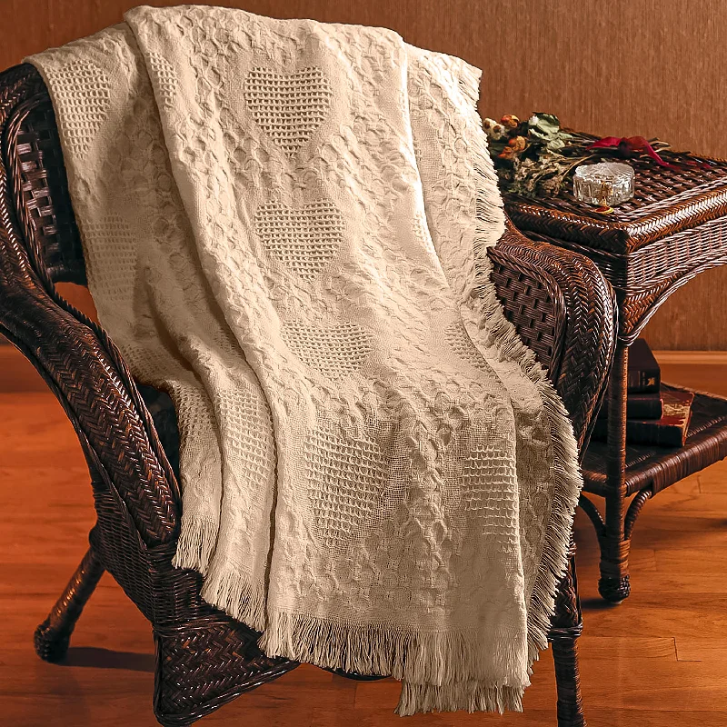 Synthetic fiber blend blankets for a budget - friendly choiceBasket Weave Cotton Heart Throw