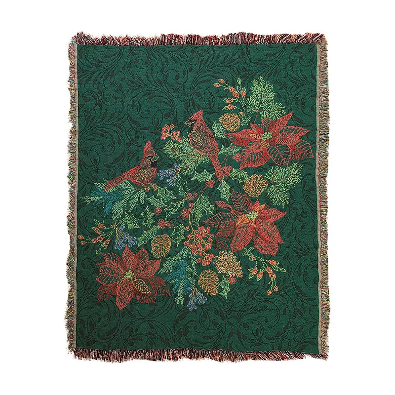 Microfiber blankets that are durable and easy to care forUSA-Made Embroidered Cardinals and Poinsettias Cotton Tapestry Throw