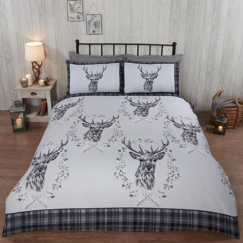 Hypoallergenic duvet covers for allergy - prone individualsAngus Stag Flannelette Duvet Cover Set Grey