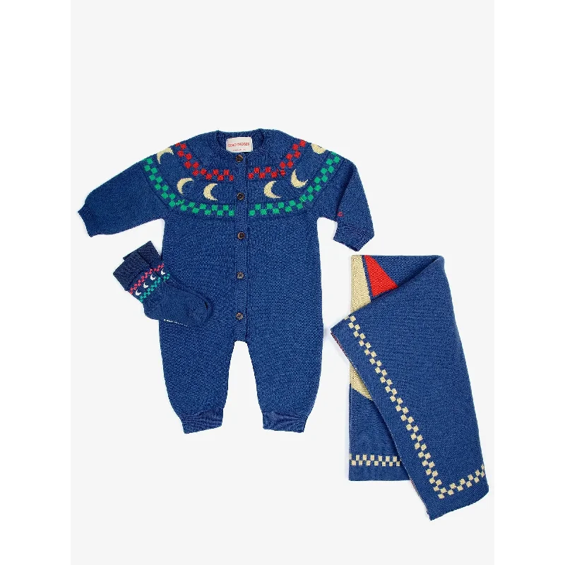 Recycled polyester blankets for an eco - conscious optionBobo Choses Baby Beneath The Moon Knitted Overall Gift Set - Navy Blue