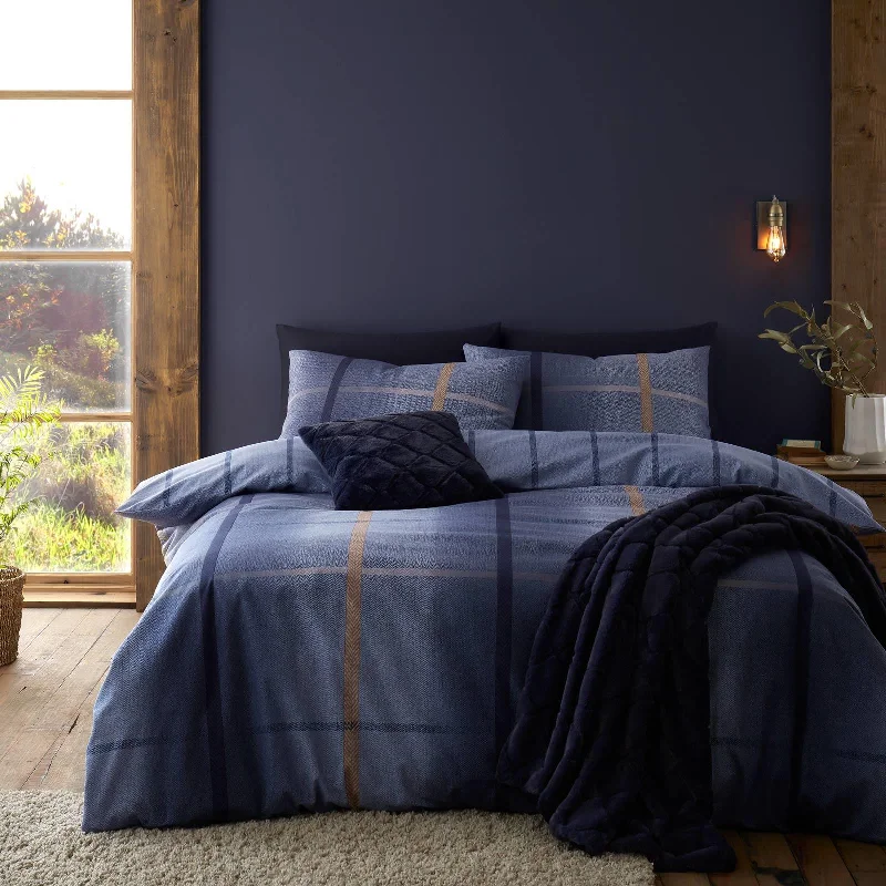 Full - size duvet covers suitable for full - sized beds in guest rooms or small bedroomsBrushed Melrose Tweed Check Duvet Cover Set Blue