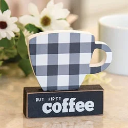 Bed skirts for beds with a round frameBut First Coffee Buffalo Check Coffee Cup on Base