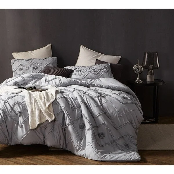 Duck down comforters with a softer feel and good warmth retentionBYB Ruffled Chevron Textured Oversized Comforter - Glacier Gray