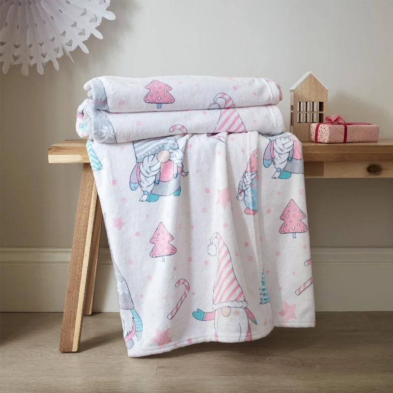 Silk blankets with a smooth and elegant touchChristmas Festive Gnomes Throw Pink