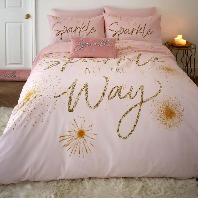 Organic cotton duvet covers for a chemical - free and eco - friendly optionChristmas Sparkle Duvet Cover Set Pink