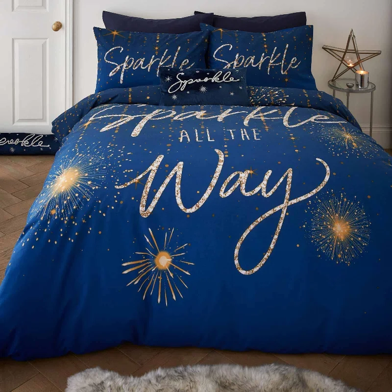 Machine - washable duvet covers for hassle - free cleaningChristmas Sparkle Duvet Cover Set Navy