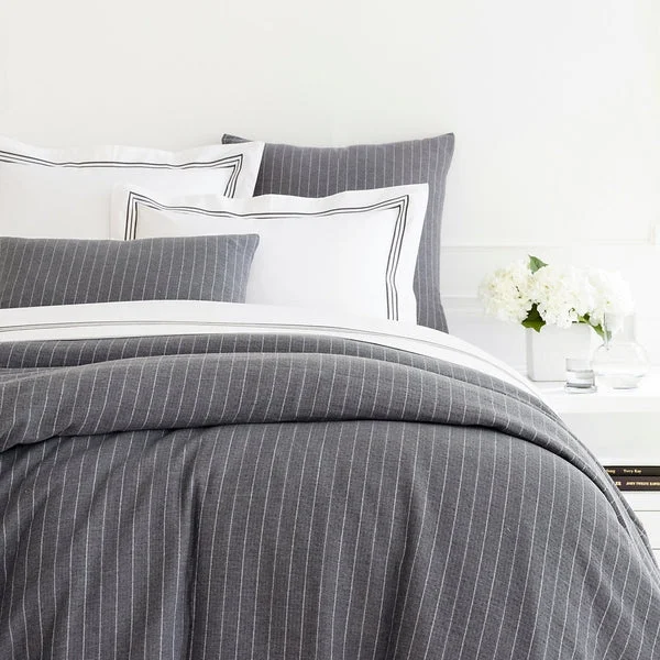 Polyester duvet covers with durability and colorfastnessChalk Stripe Grey Matelassé Duvet Cover