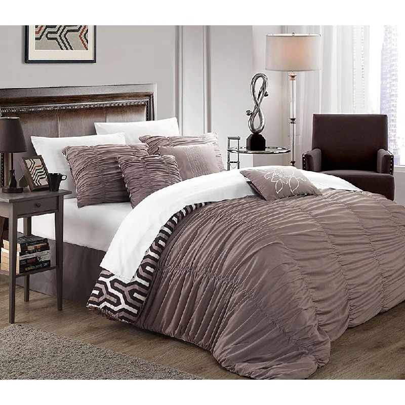 Goose down comforters known for their superior quality and insulationChic Home Lester Brown Pleated Ruffled 7-piece Comforter Set