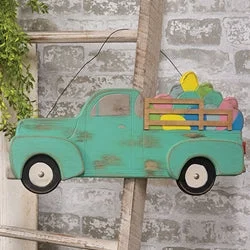 Bed skirts for beds with a decorative - carved frameDistressed Hanging Teal Wooden Easter Egg Truck