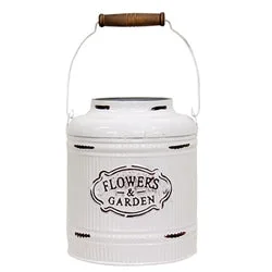 Bed skirts for beds with a decorative - carved frameDistressed White Metal Ribbed Flower Garden Bucket w/Handle