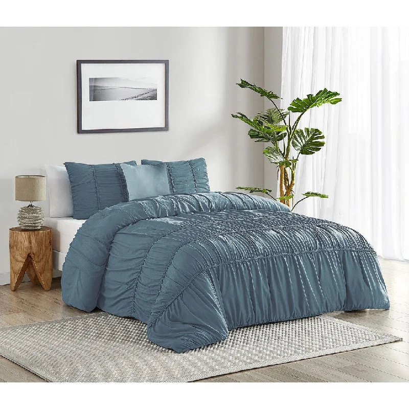 Duck down comforters with a softer feel and good warmth retentionGarment Washed Smocked Stripe Cable Braid Ultra Soft 4 PC Comforter Set