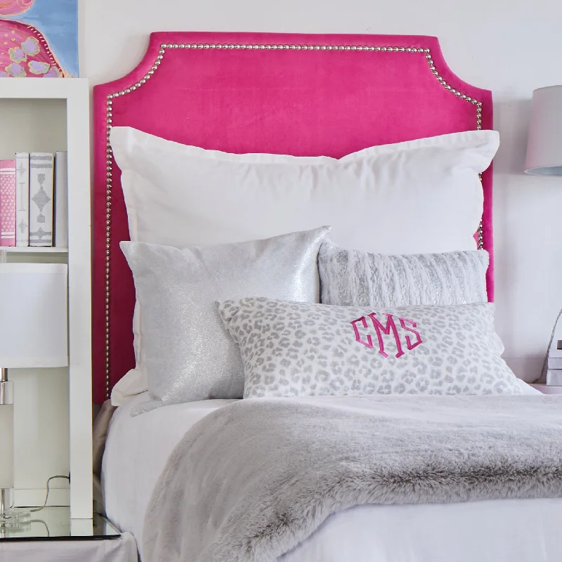 Bed skirts for beds with a round frameHeadboard - Silver Nailhead in Bella Hot Pink