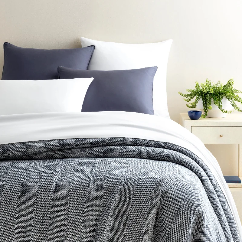 King - size blankets to cover large beds comfortablyHerringbone Navy/Ivory Blanket