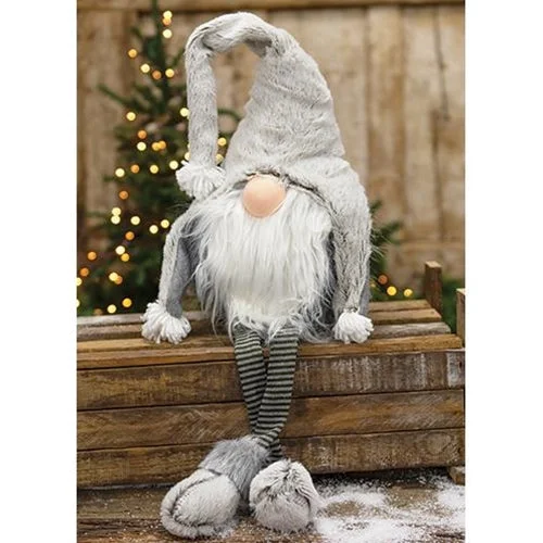 Bed skirts for beds with a leather - upholstered frameLarge Dangle Leg Plush Fluffy Grey Santa Gnome