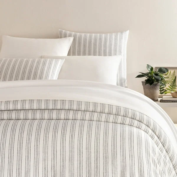 Duvet covers that work well with memory - foam mattresses for added comfortLush Linen Stripe Charcoal Duvet Cover