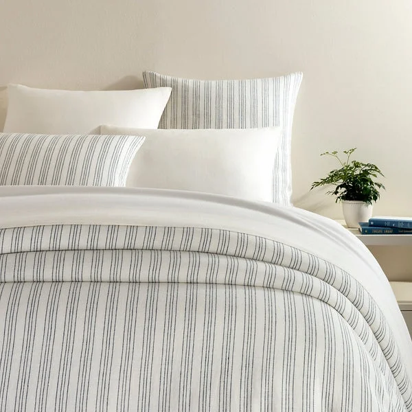 Tie - closure duvet covers with fabric ties for a more decorative and adjustable optionLush Linen Stripe Slate Blue Duvet Cover