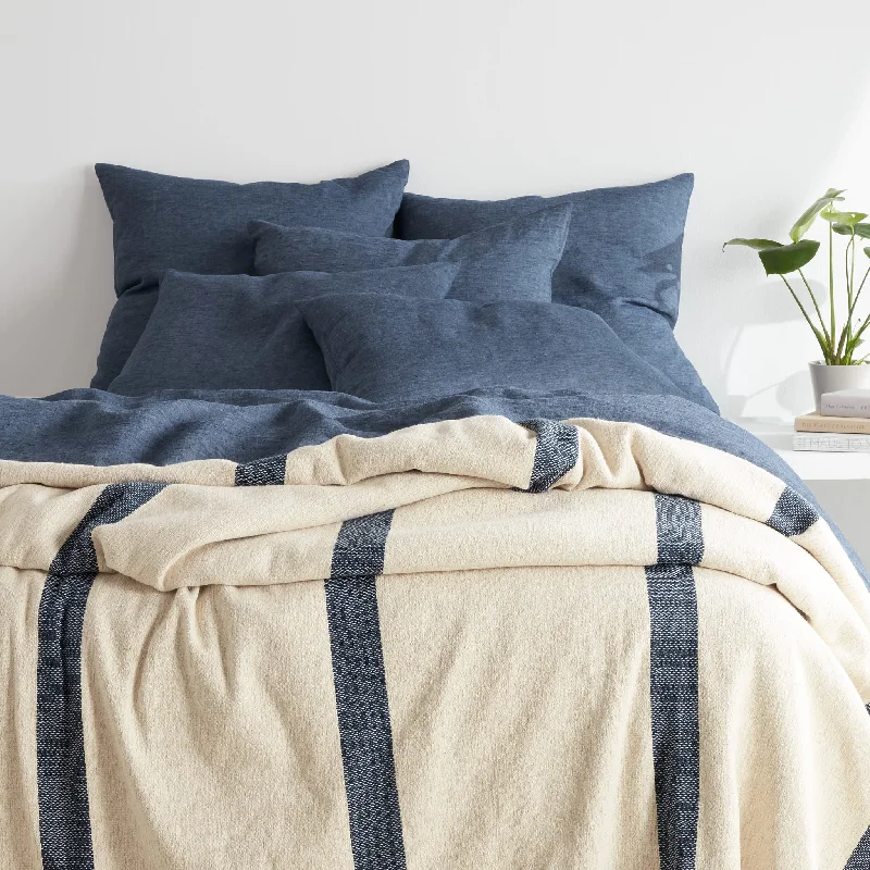 Cotton blankets for breathability and a lightweight feelMagnolia Stripe Navy Blanket