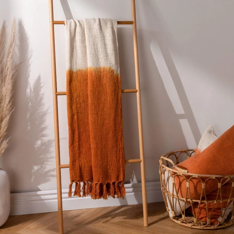 Cotton blankets for breathability and a lightweight feelMizu Dip Dye Fringed Cotton Throw 130cm x 170cm