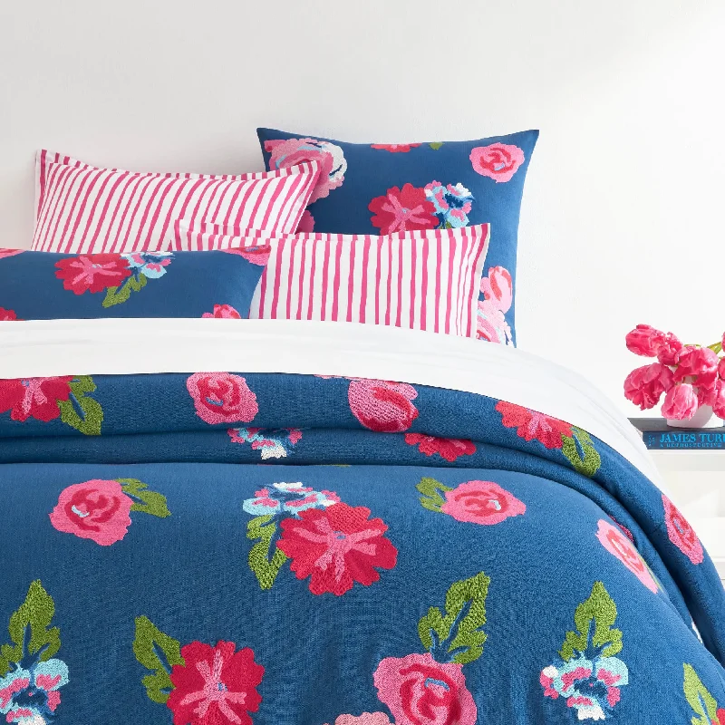 Anti - dust mite duvet covers to keep the sleep environment cleanPeonies Embroidered Navy Duvet Cover