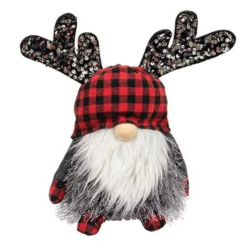 Bed skirts for beds with a leather - upholstered frameRed & Black Buffalo Check Sequin Reindeer Gnome Sitter