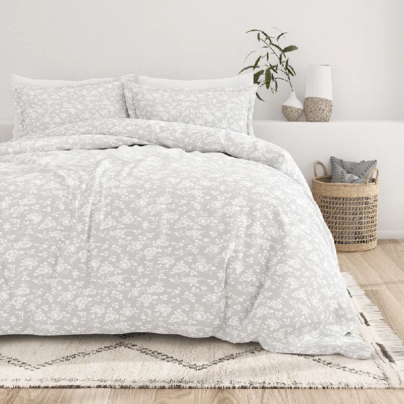 Flannel duvet covers for warmth in cold weatherRose Gray Pattern 3-Piece Duvet Cover Set