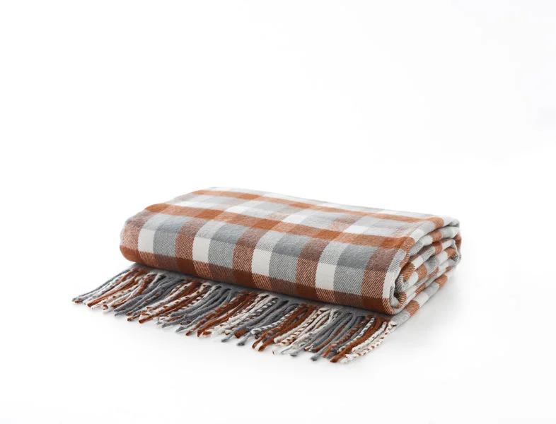 Bamboo fiber blankets with natural antibacterial propertiesRust Faux Cashmere Tartan Throw