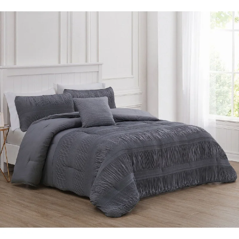 Latex - filled comforters with a bouncy texture and good supportSilver Orchid Mason Solid Smocked Comforter Set