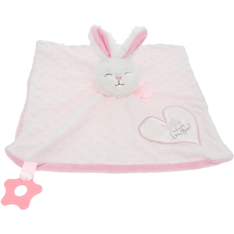 Cotton blankets for breathability and a lightweight feelSomebunny Pink Lovey Lovey Blanket Bunny with Teether