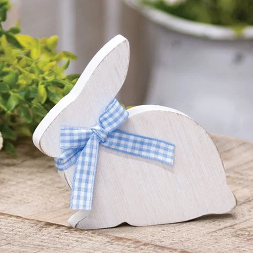 Bed skirts for beds with a solid - panel frameWhite Wooden Bunny Sitter w/Blue & White Buffalo Check Ribbon