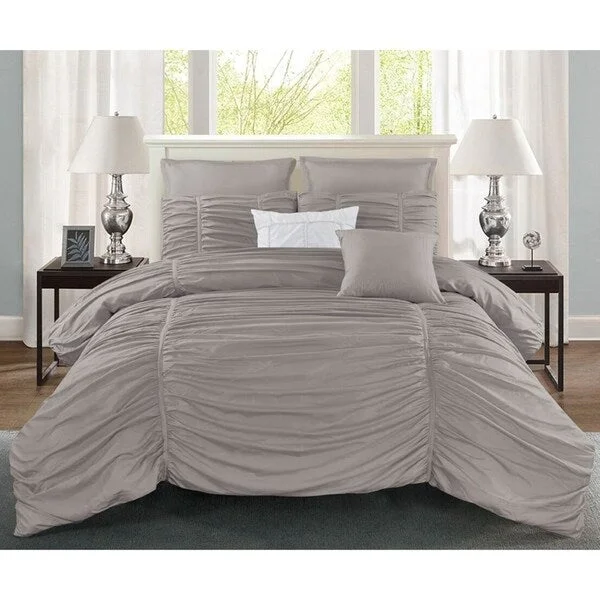 Microfiber - filled comforters that are lightweight and easy to care forWonder Home Lillian 7PC Pleated Comforter Set, King, Grey